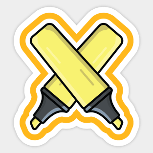 Highlighter Pen in Cross Sign Sticker design vector illustration. Education objects icon concept. Write, Back to school, Stationary for students sticker vector design. Sticker